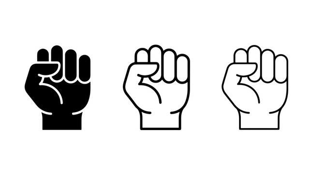 Minimalist black fist icons showing protest and solidarity symbols