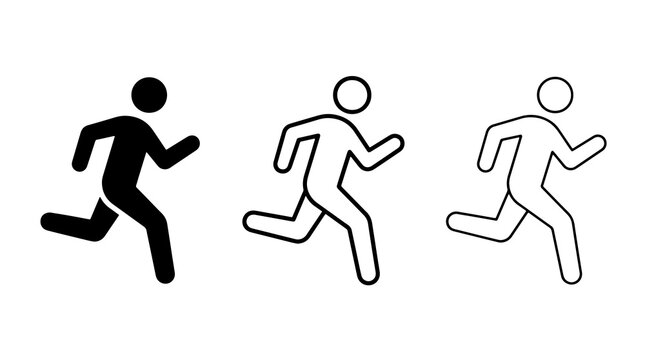 Minimalist running person icons featuring three distinct human figure styles on clean plain background