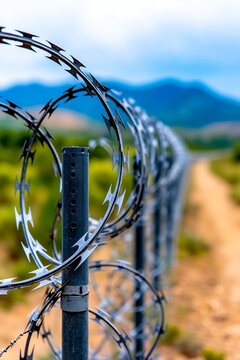 A barbed wire fence on the side of a dirt road