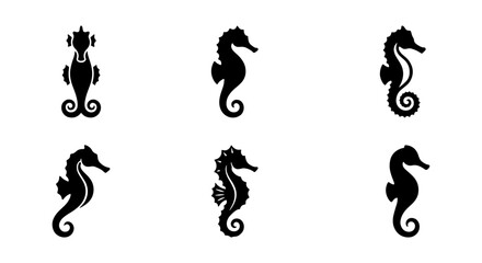 Seahorse Silhouettes, Marine Life Icons, Ocean Creatures Vector Set, Underwater Animal Graphics © Maruf