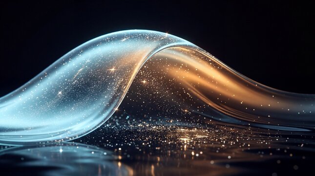 Glowing Abstract Wave with Sparkling Particles and Reflection