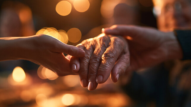 Close-Up of Hands Holding Senior Person Hand with Care