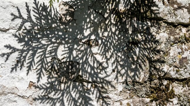 Shadow of Thuja Leaves on White Textured Stone Wall
