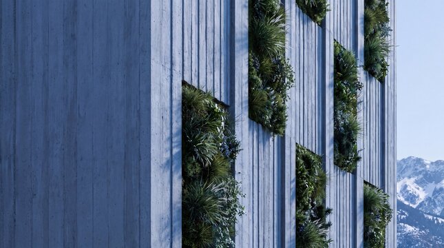 Modern Sustainable Building Facade with Vertical Garden