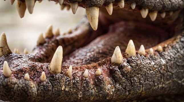 Close-Up of Open Crocodile Jaws with Sharp Teeth