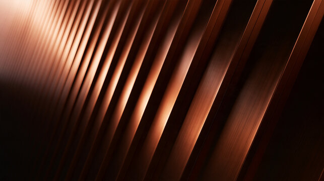 Abstract Copper Slats Background with Dramatic Light and Shadow