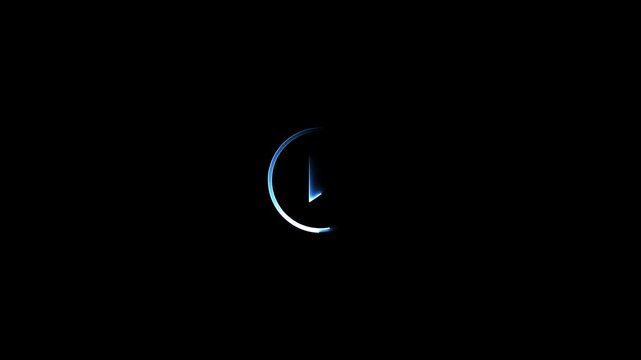 A Neon light circular play button icon on a black background, featuring a bold white outline circle with a white right-pointing triangular play symbol in the center.