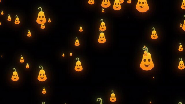 Cute cartoon jack o lantern pumpkins falling animation with transparent background