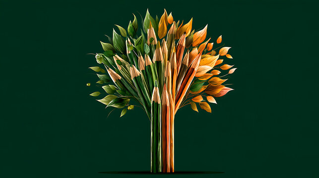 Reading training concept: a tree made of pencils. This multi-layered vector illustration is easy to edit and colorize.