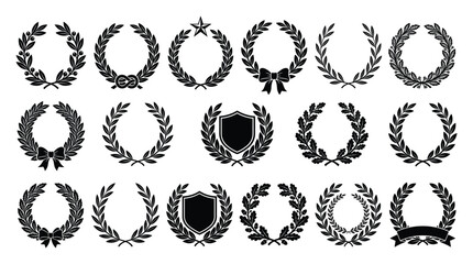 Fototapeta premium Collection of Laurels and Shields: A versatile graphic resource featuring an assortment of laurel wreaths and shield emblems, perfect for design projects related to achievement, recognition.