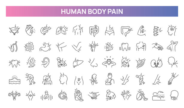 Human Pain and Body Ache Medical Icons Set