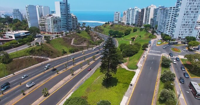 Aerial View of Miraflores Coastal Highway in Lima Peru