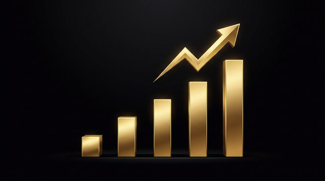 gold bar graph with arrow