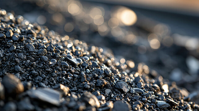 Bright close up of biochar granules absorbing water droplets soil restoration concept natural daylight carbon rich charcoal texture moisture retention detail eco friendly agriculture
