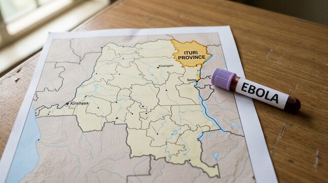 Ebola Test Tube on Map Highlighting Ituri Province in Democratic Republic of Congo