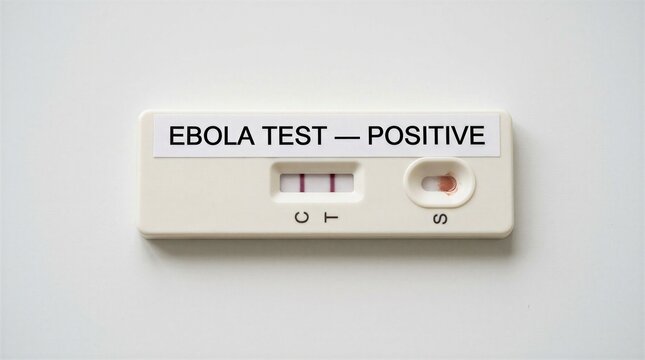 Positive Ebola Test Result on Rapid Diagnostic Test Kit Cassette Flat Lay