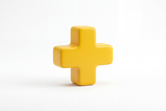 Yellow plus symbol representing healthcare and wellbeing concept