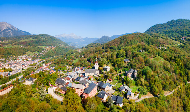 Aerial view of medieval city of Conflans in Albertville, France
