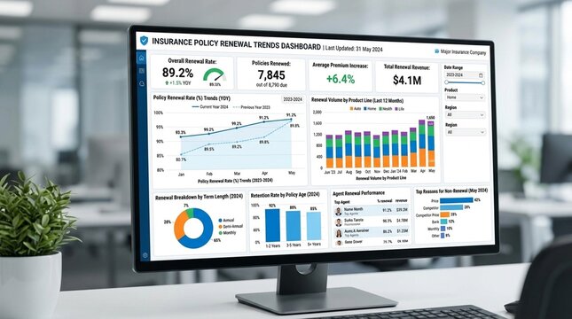 Insurance Dashboard Showing Policy Renewal Trends - Insurance Policy Renewal Concept