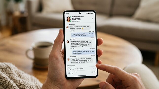 Smartphone App Showing a Live Agent Chat Window - Digital Insurance Technology Concept
