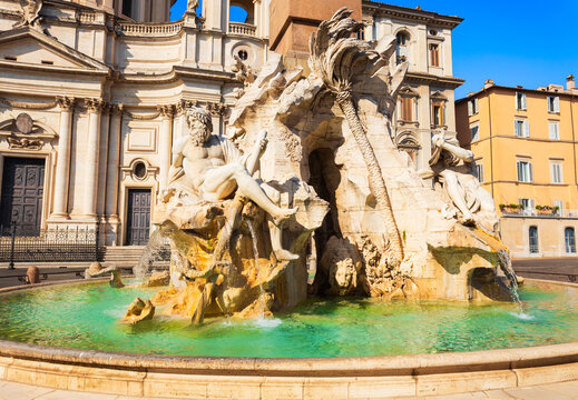 Four Rivers Fountain, Sant Agnese Agone church on Piazza Navona, Rome