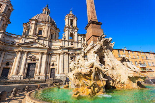 Four Rivers Fountain, Sant Agnese Agone church on Piazza Navona, Rome