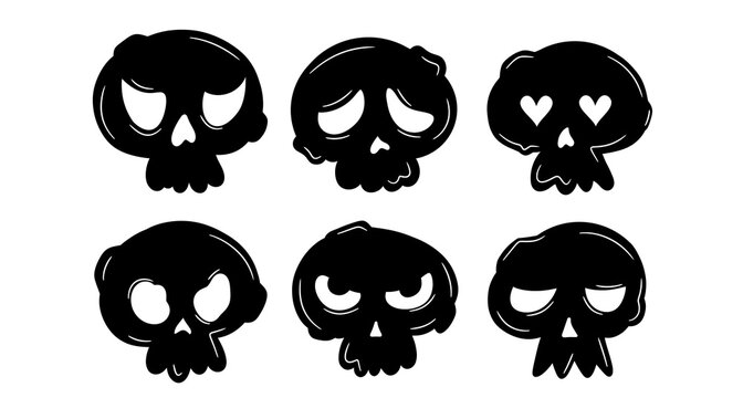 Set of black and white skulls, Halloween sculls vector white background, sculls set