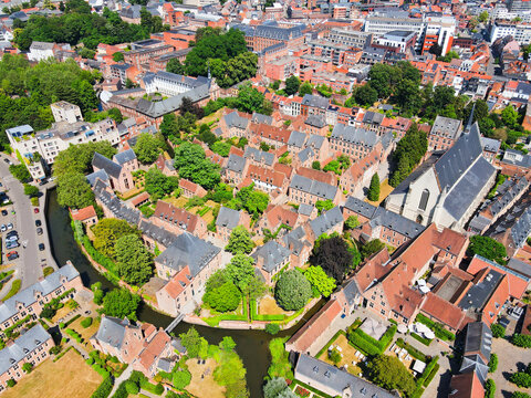 Aerial view Great Beguinage, Saint John Baptist Church in Leuven city