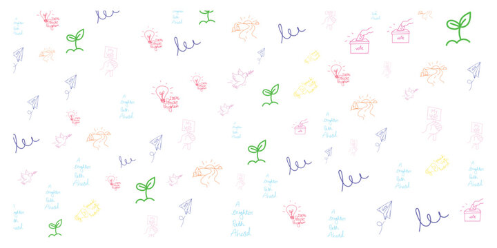 election doodle pattern with voting symbols, peace doves, seedlings, ideas and colorful civic icons