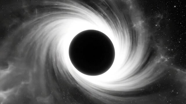 Black hole in space, swirling gas and light, absorbing and distorting everything around it, visual concept
