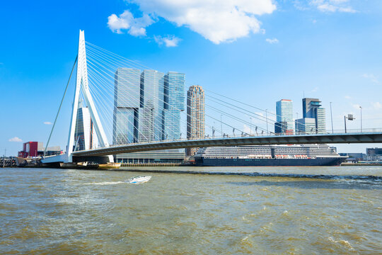 Panoramic view of the city skyline and skyscrapers in Rotterdam