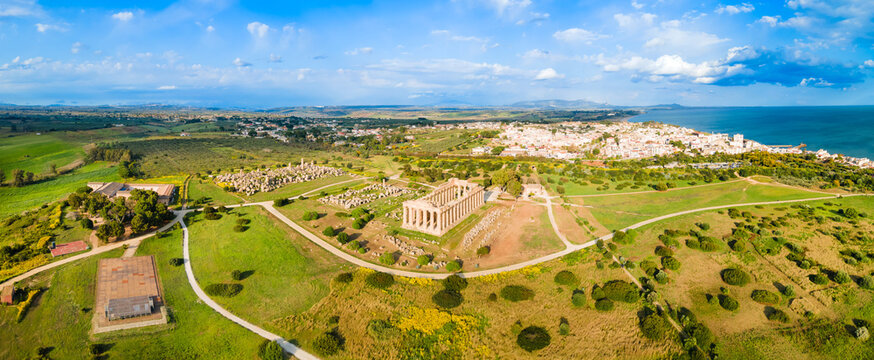 Hera Temple aerial panoramic view at Selinunte acropolis