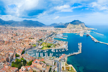 Palermo city port aerial panoramic view in Sicily © saiko3p