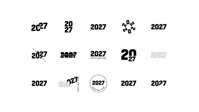 2027 year typography logo and emblem design set. Black minimal numeric symbols and creative typography variations for calendar and greeting card projects