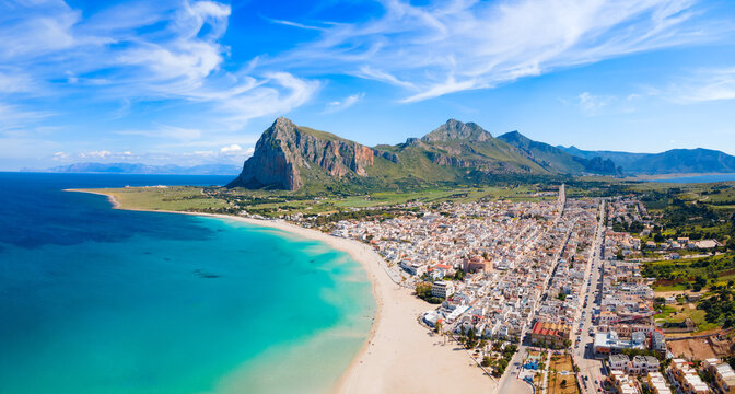 San Vito Lo Capo beach aerial panoramic view