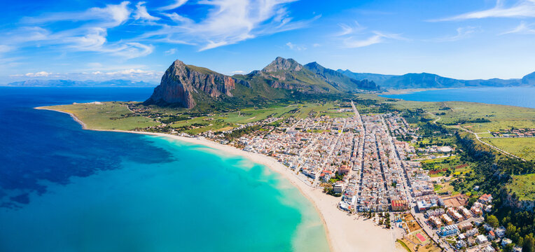 San Vito Lo Capo beach aerial panoramic view