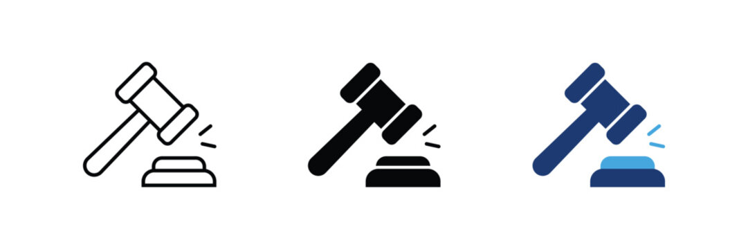 Ad auction and keyword bidding gavel vector icon set
