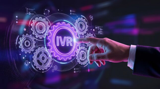 Interactive voice response IVR communication concept with mixed media background.