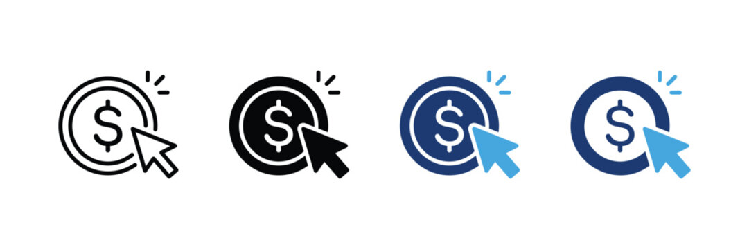 Cost per click CPC advertising mouse pointer vector icon set