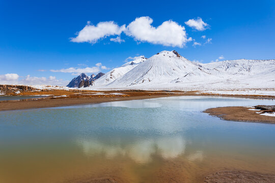 Shorkul lake and Pamir mountains near Murghab town, Tajikistan