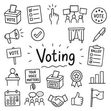 Voting doodle set. Minimalist doodle set icons on a white background