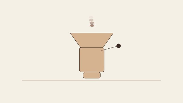 Minimalist schematic illustration depicting mechanical components with floating circular elements against a soft neutral