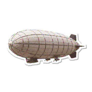 Halftone vector illustration of a vintage blimp airship in flight