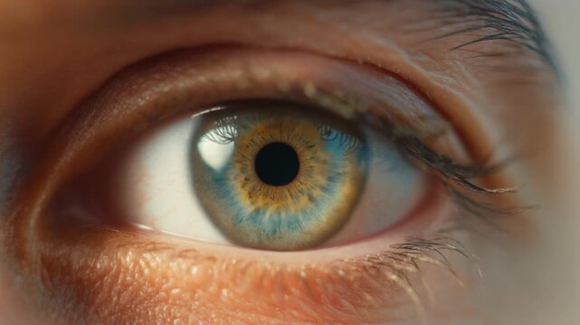 Firefly Extreme macro photorealistic footage of a single beautiful human eye, muted desert green iris