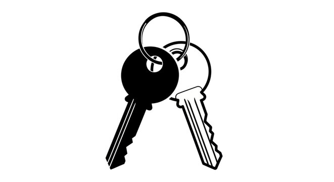 Two keys on a ring are depicted as a black silhouette