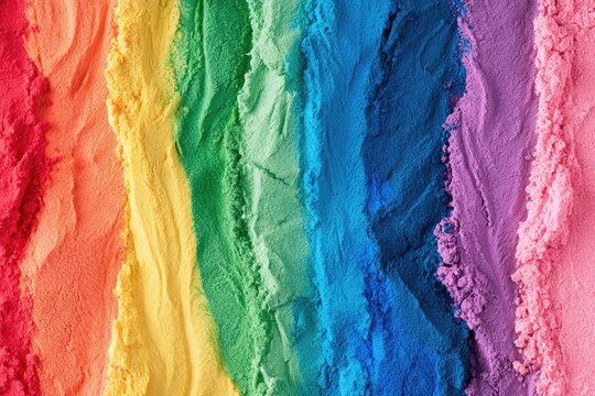 Vibrant spectrum of colorful powders arranged in parallel textured stripes