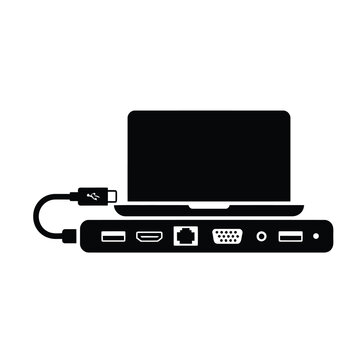 Laptop USB C Multiport Hub and Docking Station Vector Icon Illustration