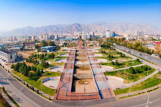 Ismoil Somoni Monument and Park aerial view, Khujand
