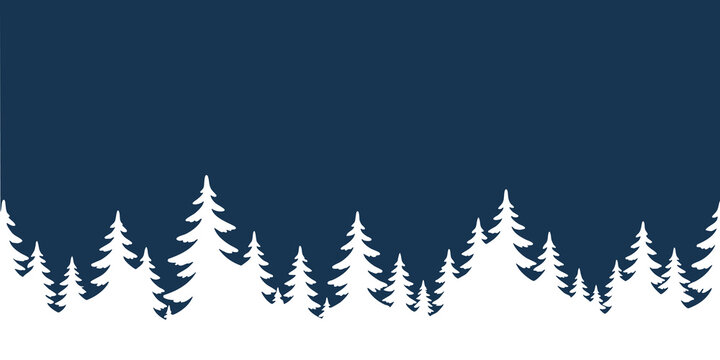 Snow covered fir forest silhouette border