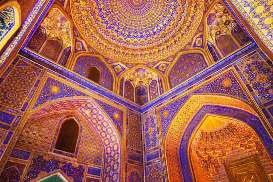 Registan mosaic pattern design background, Samarkand